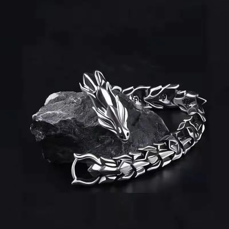 Vintage Personality Dragon Head Stainless Steel Chain Bracelet for Men Women Punk Style Dragon Bone Bangle Hip Hop Rock Jewelry 260126