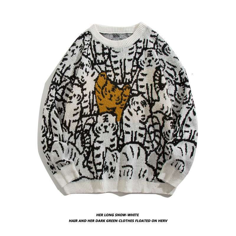 Spring And Autumn New National Trend Sweater Men's Trendy Brand Thickened Knitted Base Shirt Hong Kong Style Loose Round Neck Couple's Top J