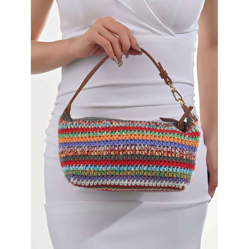 clutch bag, colorful striped woven Women's casual messenger Commuter large capacity shoulder bag