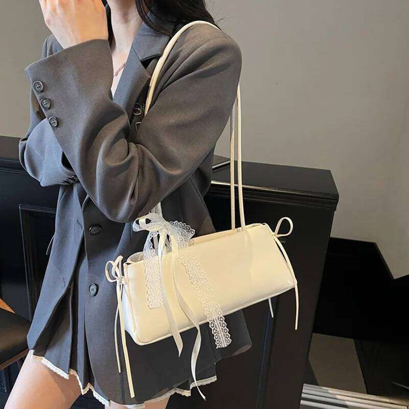 French Elegant Square Korean Bow Decoration Pu High-quality Niche Simple Ballet Style Shoulder Bag New Casual Women Bags