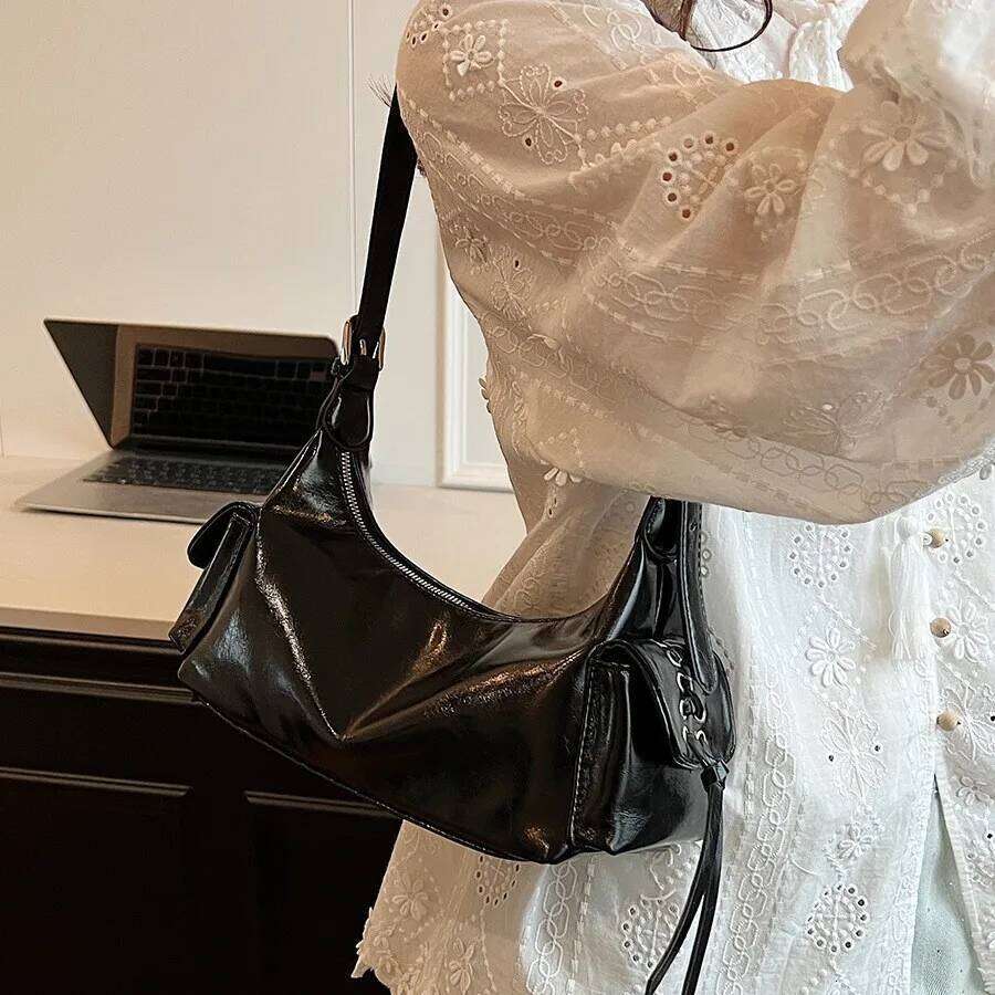 Temperament Casual Punk Underarm Retro Double Pocket Y2K Armpit Bag Minimalist Solid Color Pillow Handbag Travel