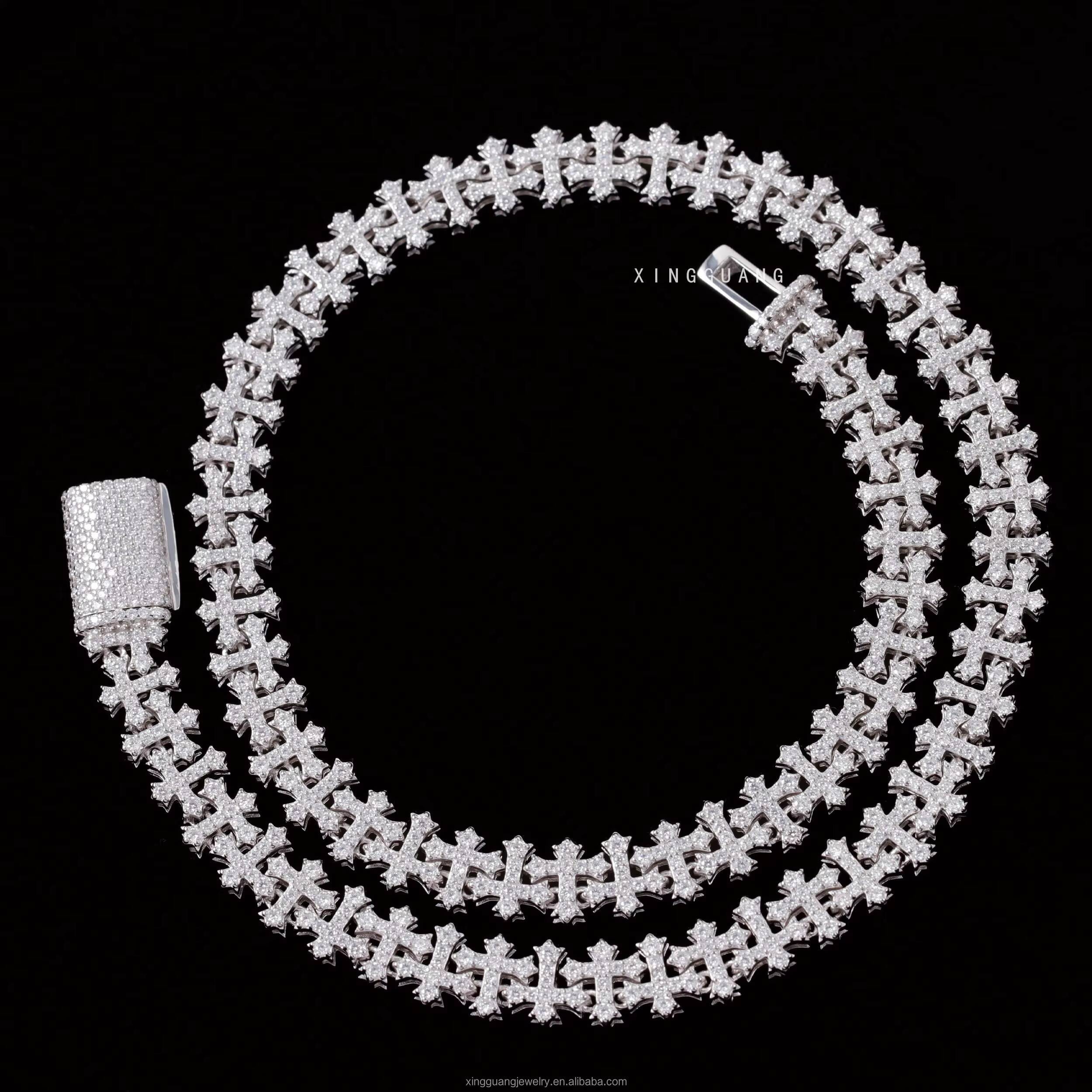 Hip Hop 10MM GRA Iced Bling VVS D Color Moissanite 925 Sterling Silver Cross Link Cuban Chain for Men Pass Diamond Tester