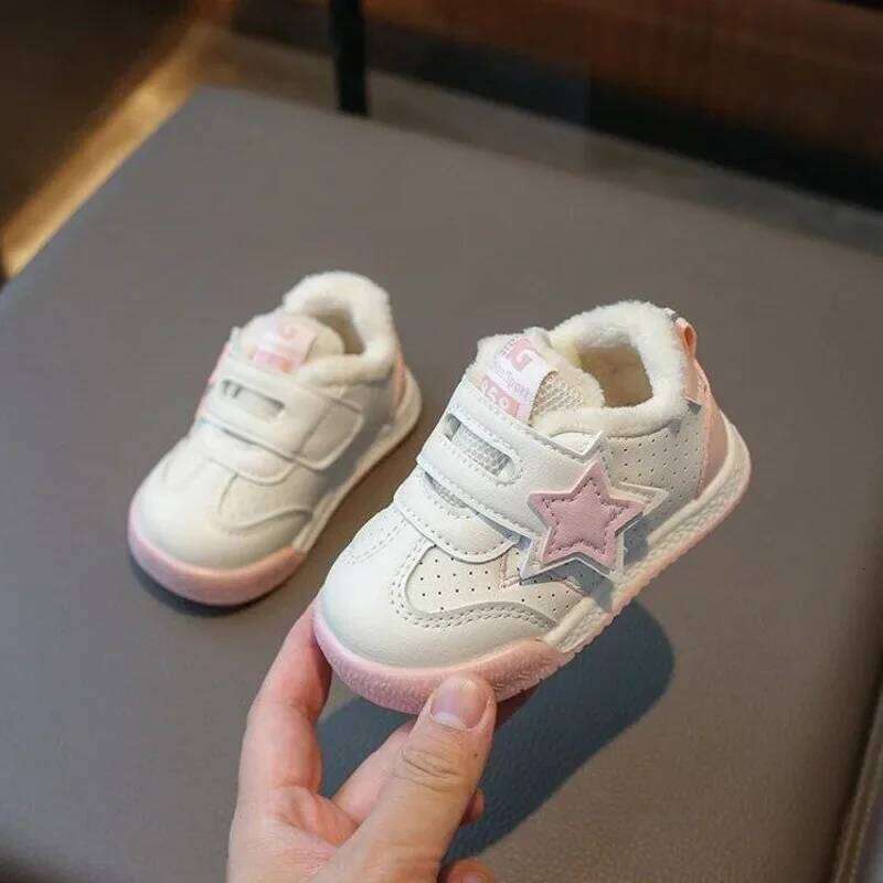 Winter Plush Warm Baby Boys Girls Casual Star PU Hook Loop Children Sneakers White Soft Anti Slip Toddler Kids Sport Shoes Y260128