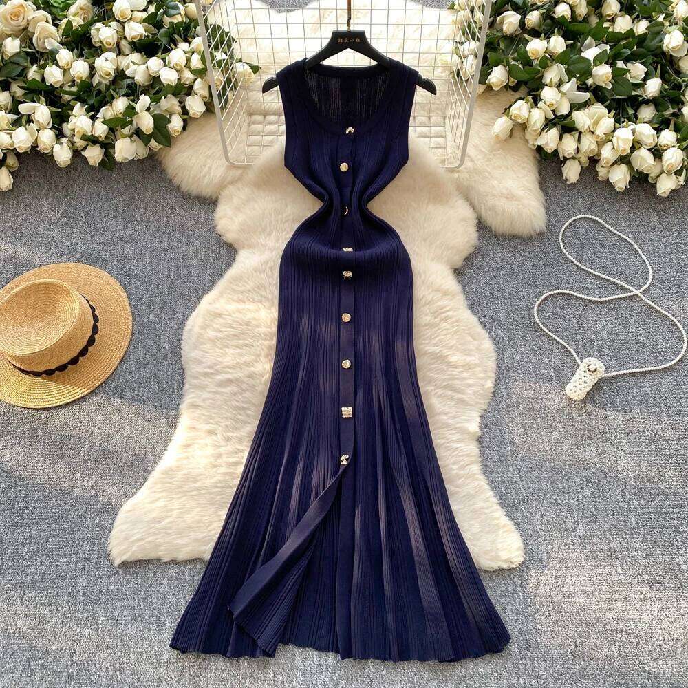 YuooMuoo Brand Fashion Luxury Single-breasted Maxi Women Sleeveless Wrap Hip Bodycon Summer Dress Elegant Party Vestidos XJ260131