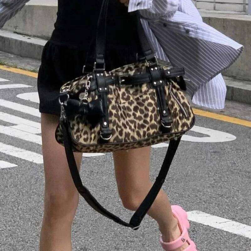 JIAERDI Harajuku Leopard Print Y2k Shoulder Bags Women Hot Girls Nylon Cute Handbag Ladies Vintage Tote Underarm Bag Aesthetic XJ260130