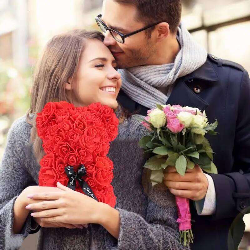 Artificial Flower Rose Bear For Girlfriend Valentines Day Wedding Birthday Christmas Gifts 2025 Y260131