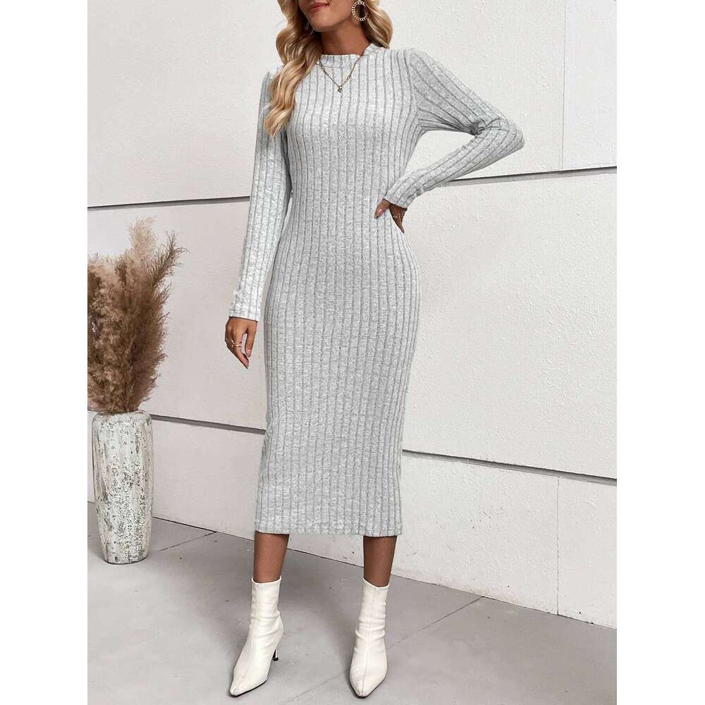 Cross border European American women's spring autumn knitted tight and sexy buttocks wrapped mid length dress XJ260131