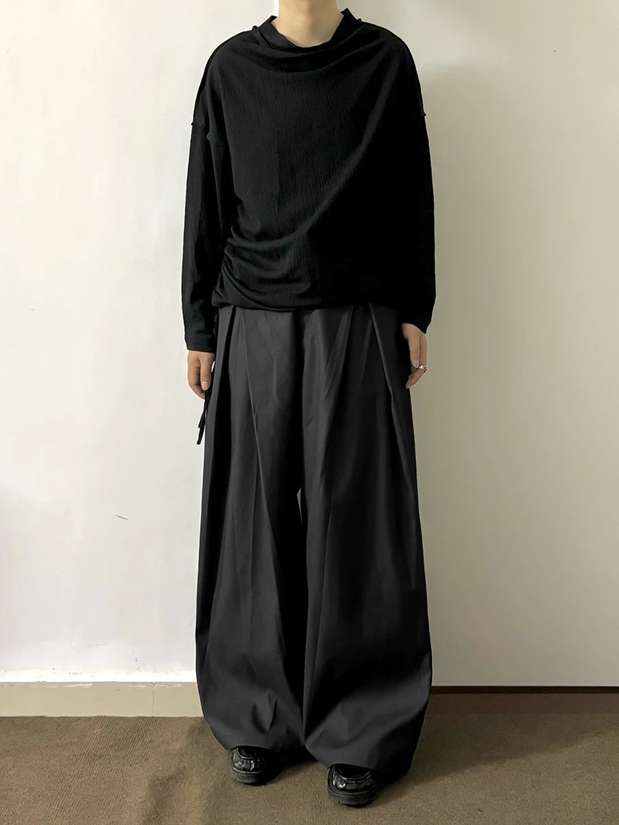 ReddaChic Office Work Black Dress Pants Casual Plain Cleanfit Pleated Wide Leg Low Waist Suit Trousers Minimalist Men Clothes 260120