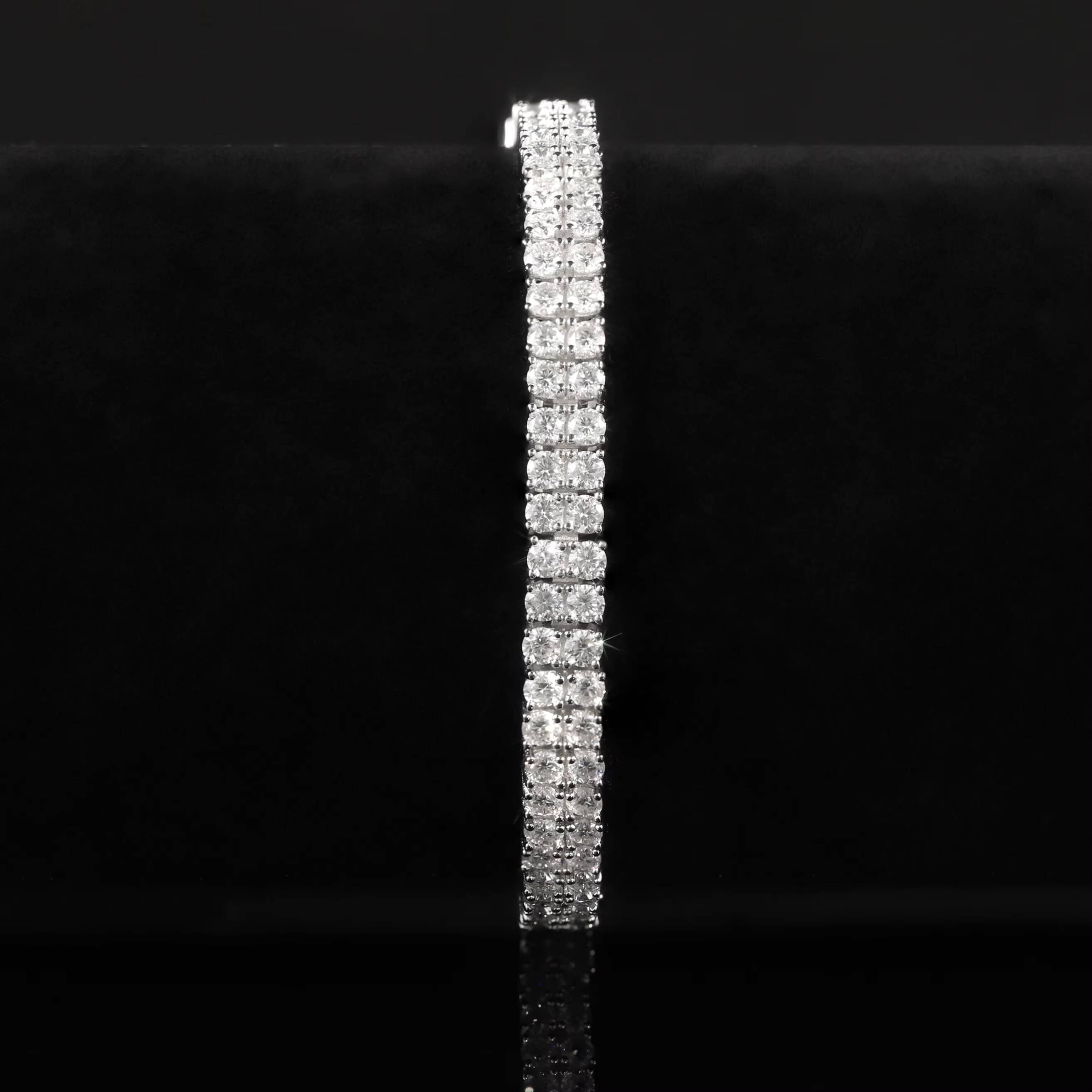 Abiding New 2 Row Round Tennis Bracelet Iced Out 10K 14K White Gold Double Row 26mm 65IN VVS Moissanite Tennis Bracelet