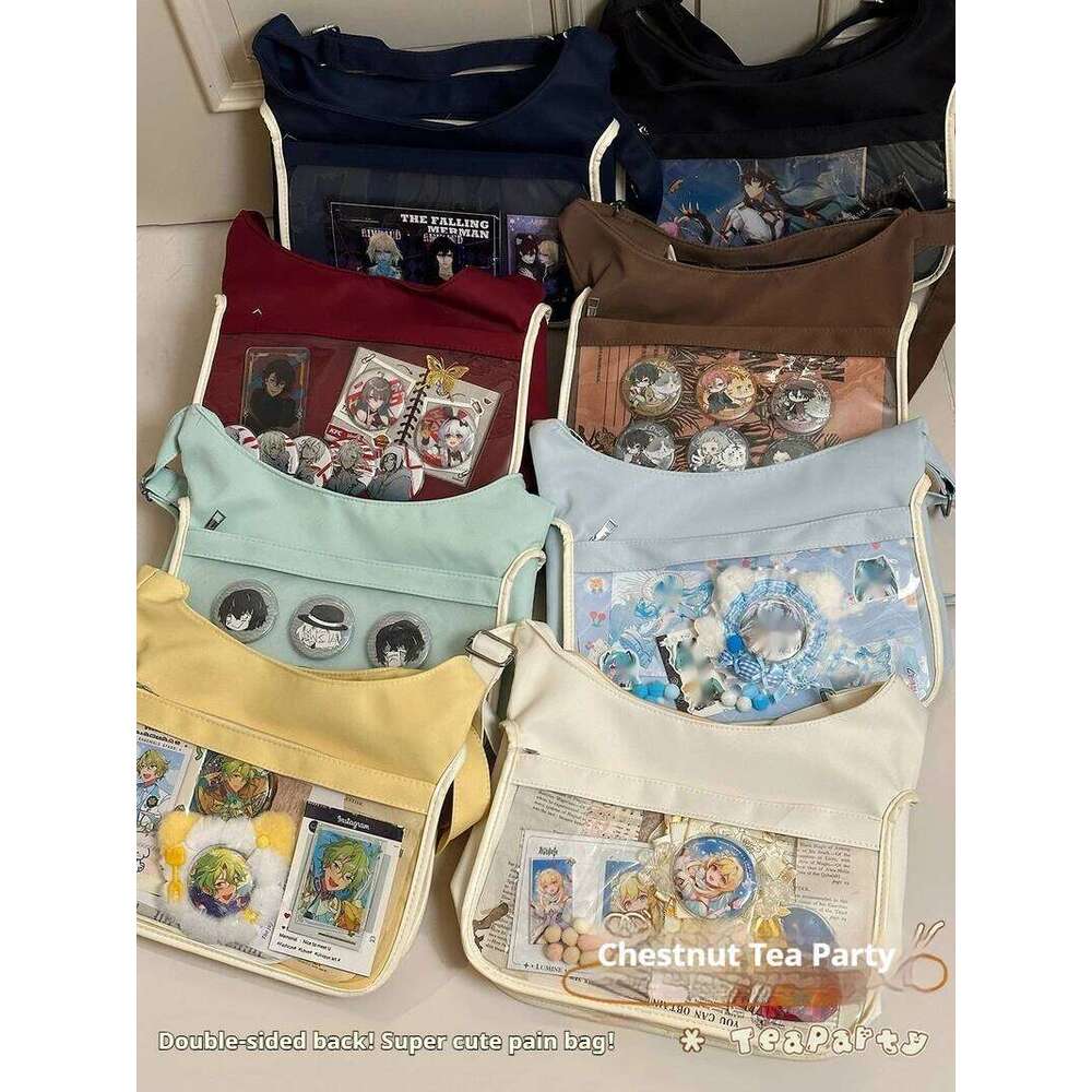 Japanese Style Harajuku Canvas Itabag, Large Capacity Anime Convention Bag, Badge Display Ita Single Shoulder Crossbody Bag XJ260131