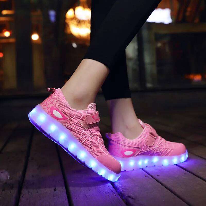 Children Luminous Glowing Sneakers Gold Pink Led Light Roller Skate New Fashion Kids Girls USB Charging Shoes Boys Y260128
