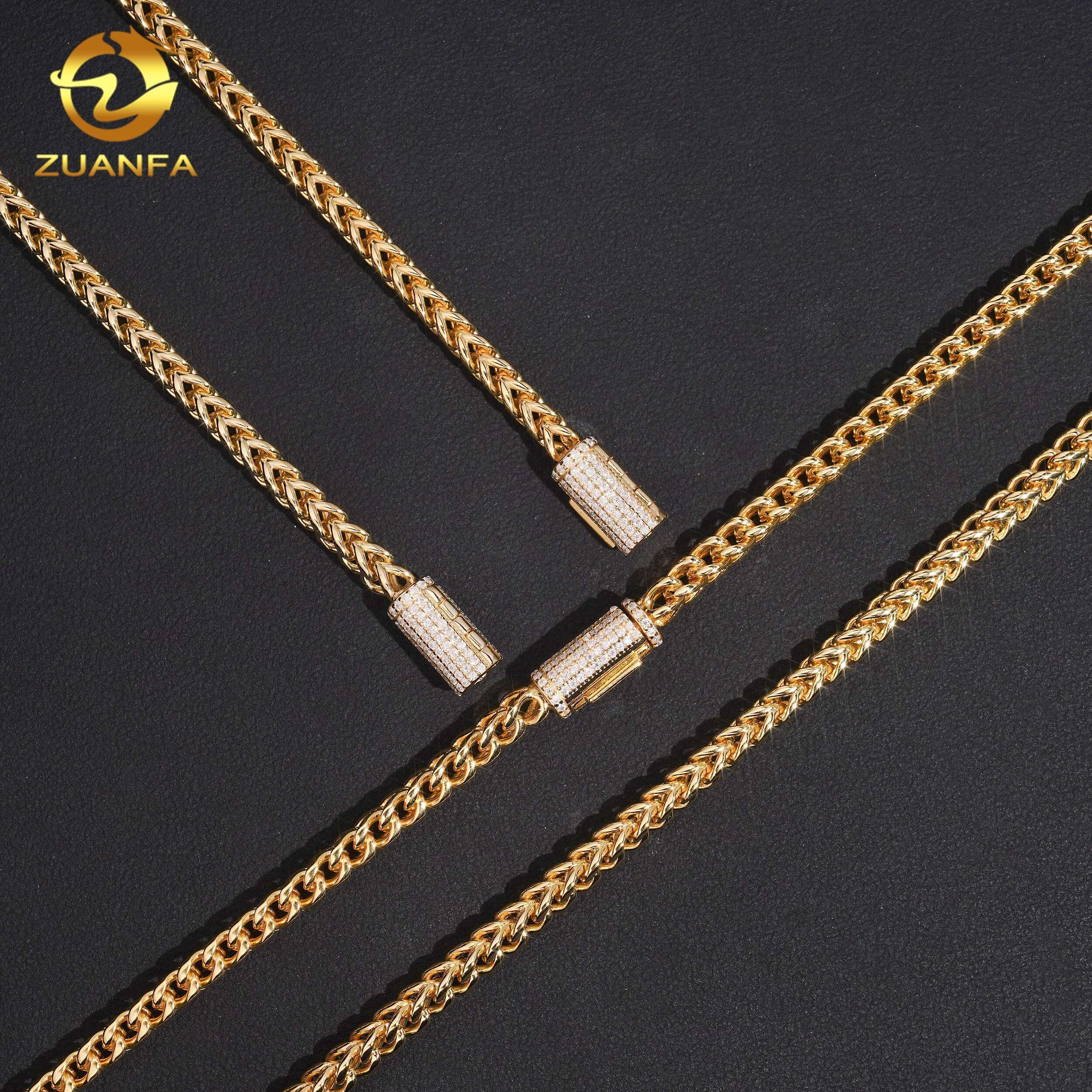 Fast Shipping 4mm 316L Stainless Steel Franco Chain with Moissanite Lock Gold Plated Men Hip Hop Cuban Link Chain Fashion Chain
