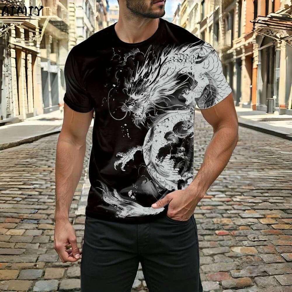 3D Dragon Print Summer Daily Casual Street Outdoor Sports Short Sleeve Urban Fashion Men's T-shirt C260131