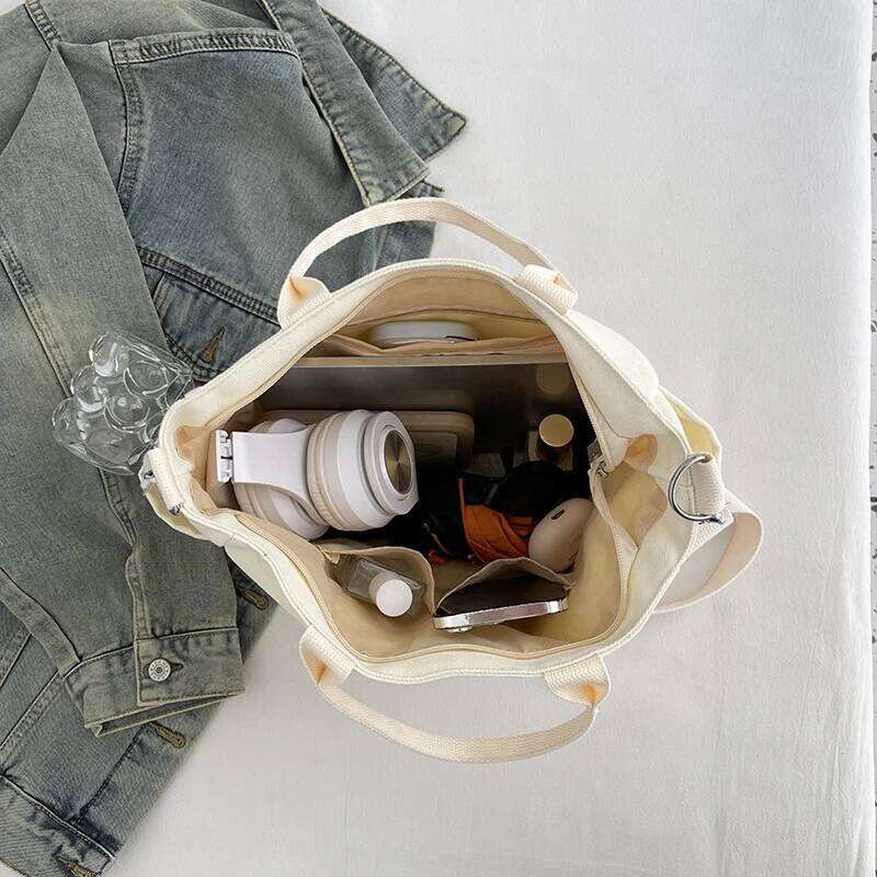 Large canvas tote bag handbag women, new vintage style, suitable for daily commuting, large capacity backpack, shou