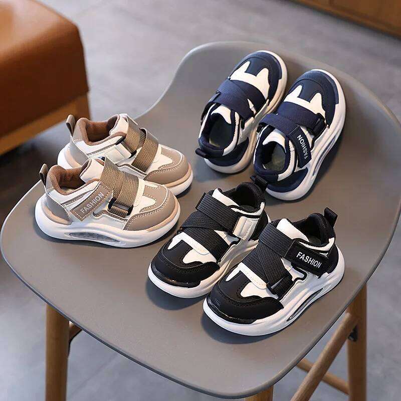 Thick Soft Sole Boys Girls Sneakers Hook&loop Students Casual Air Mesh Breathable New Fashion Children Flat Shoes Y260128