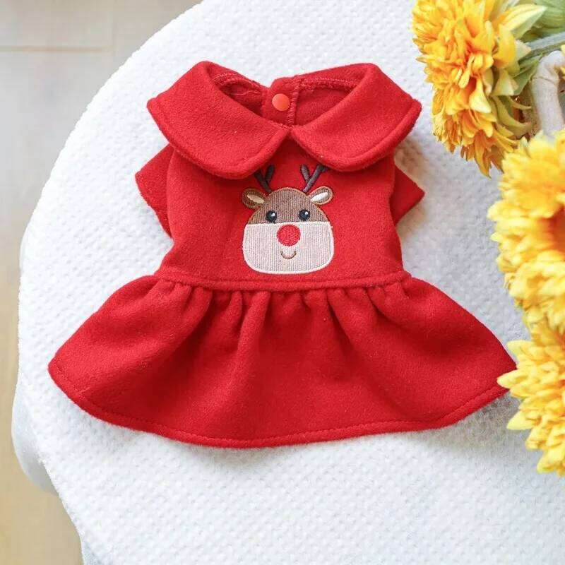 1PC Christmas Elk Pet Clothes Dog Cat Thickened Warm Red Dress H260130