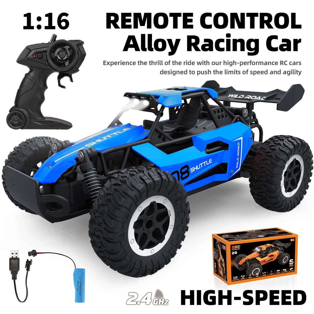 1:16 Scale 2WD Remote Control Car, 20KM/H High-Speed Off-Road RC Vehicle with LED Lights, Drift Racing Toy for Kids Adults Y260131