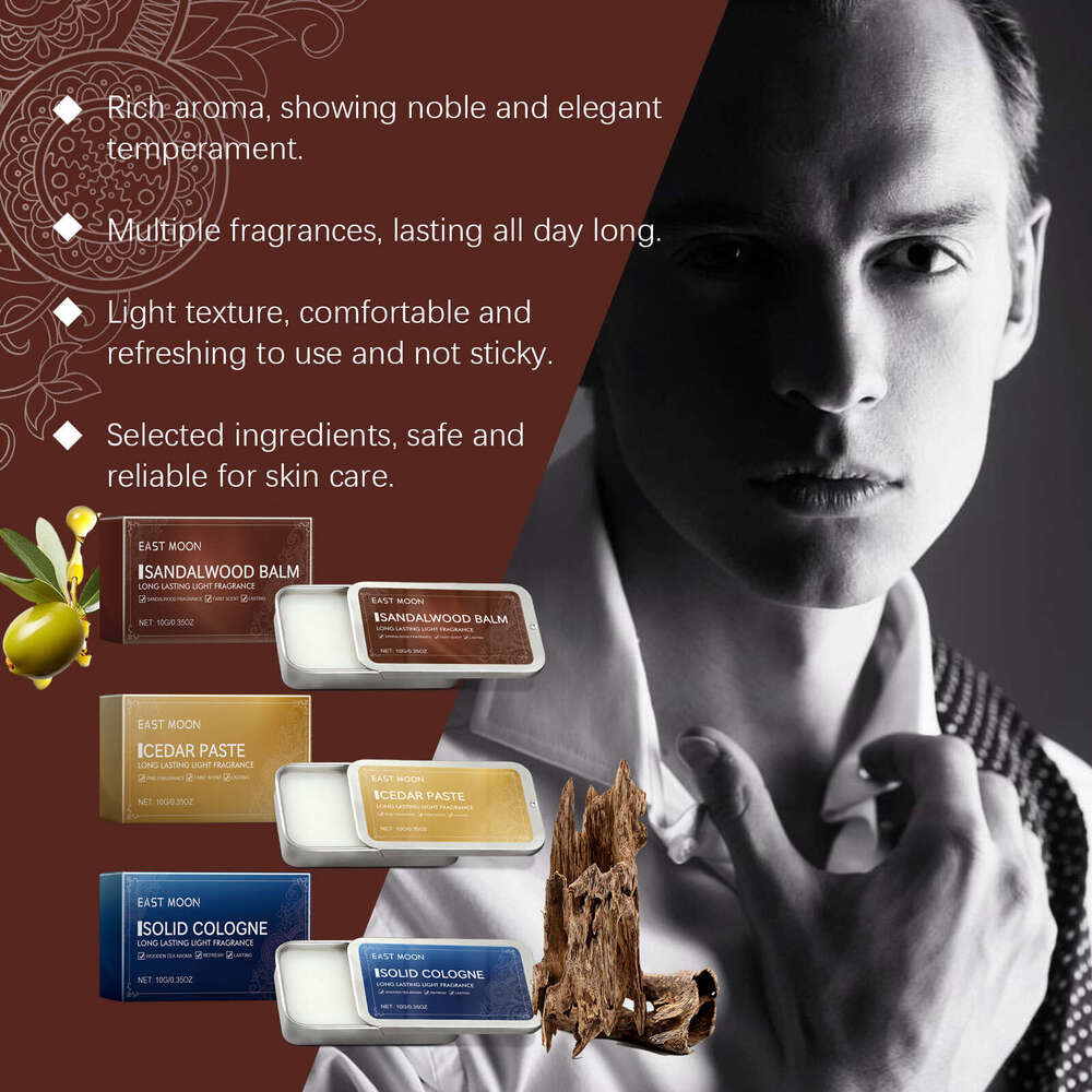 East Moon Men's Cologne Portable Solid Balm Long-lasting Fragrance Refreshing Non-sticky S260131