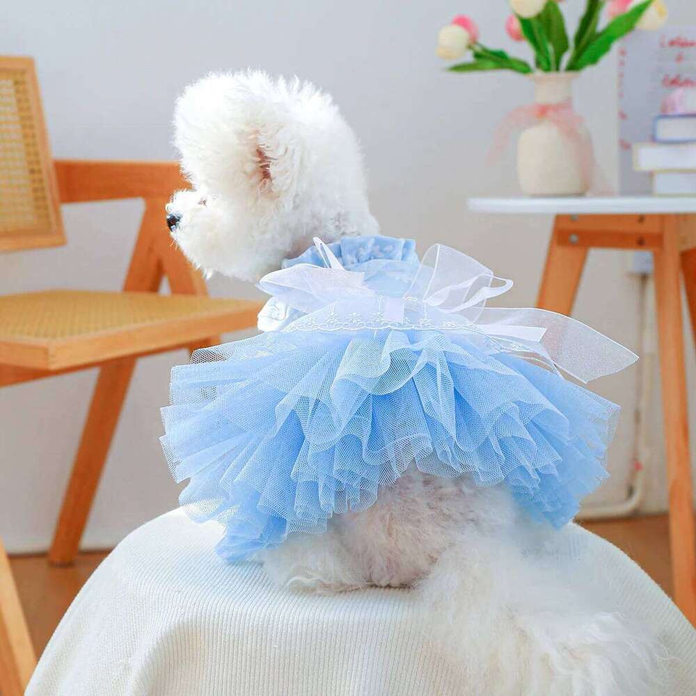 New Waltz - Sky Blue Puppy Dog Clothes Spring Summer Pet Cat Wedding Mesh Dress Princess H260129
