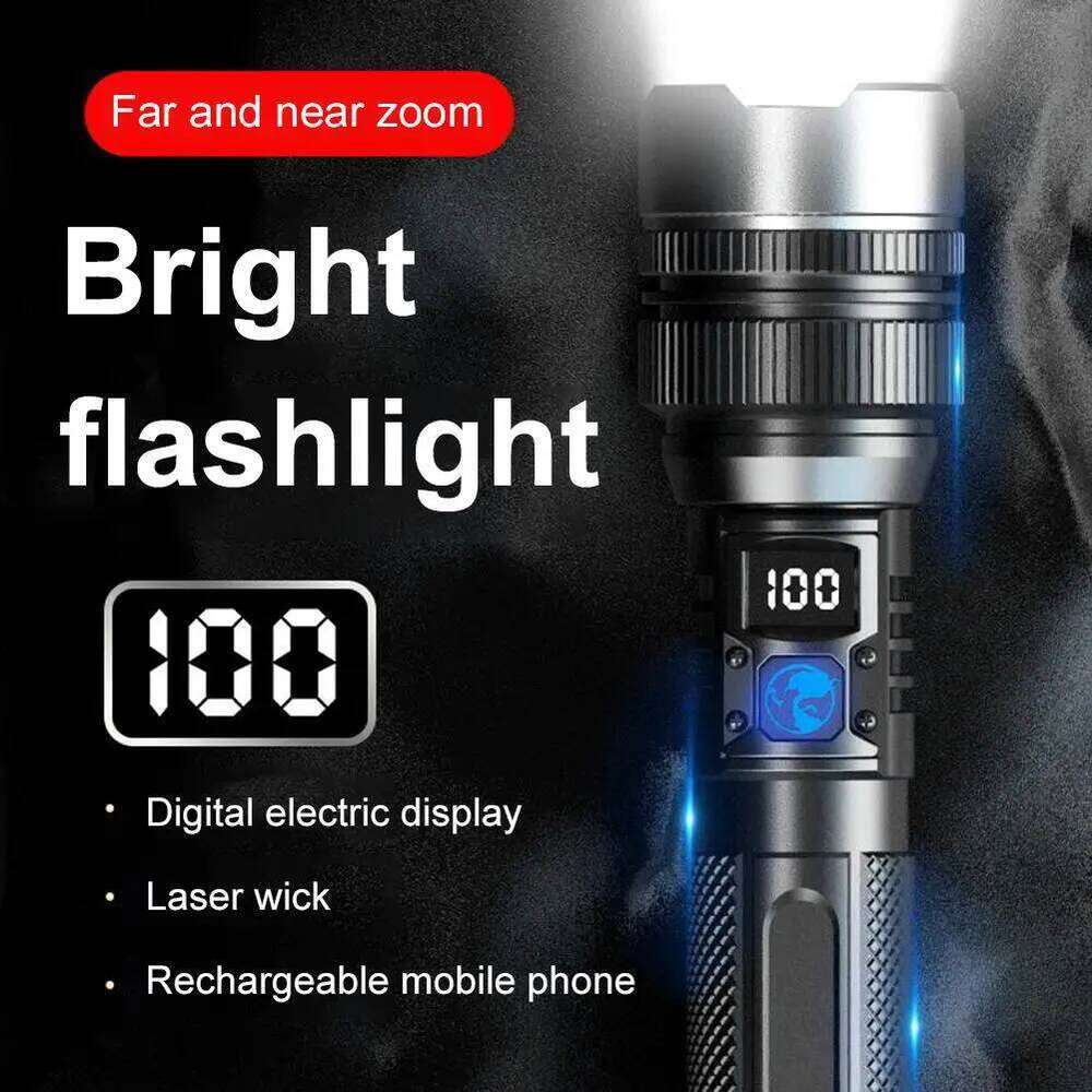 High Strong Power Led Flashlights 2000LM Tactical Torch With Display Light USB Charging Camping Fishing Emergency Zoom Lantern H260131