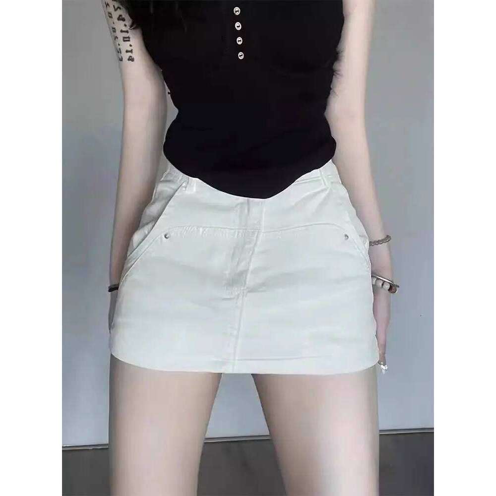 Y2k Spice Girl Low Waist White Denim 2025 Summer New Anti-light Skinny A-word Mini Skirt XJ260131