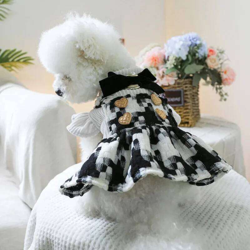 1PC pet clothing autumn winter thick black white bow princess skirt for small and medium-sized dogs H260129