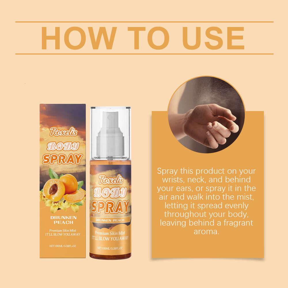 Roxelis Peach Champagne Body Spray Fresh Fragrance Gentle Long-lasting Multi-layer Elegant Perfume S260131