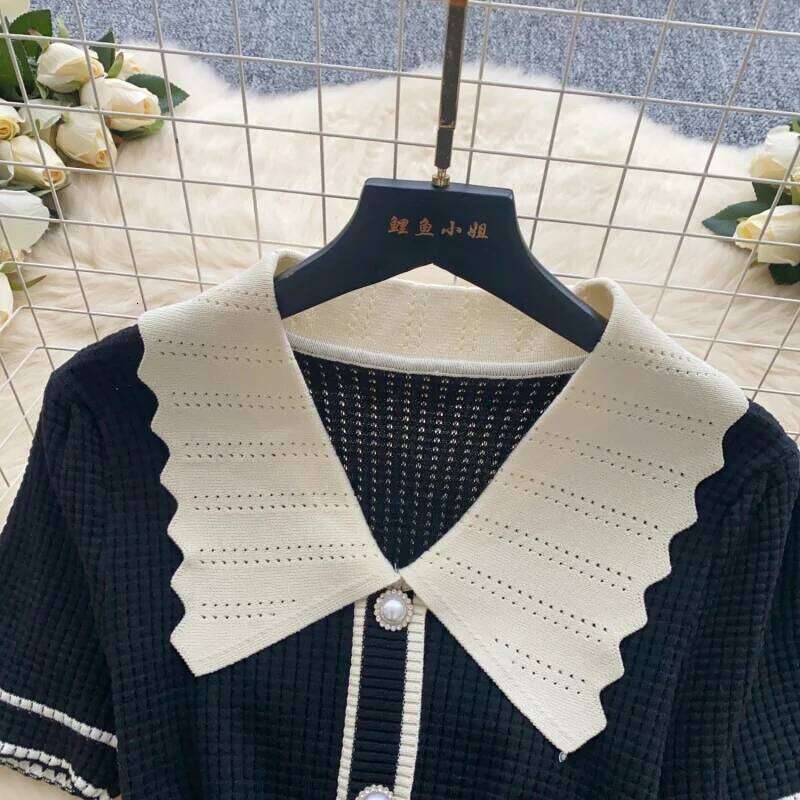 Elegant Knitted Slim Fit Summer Clothes Women Short Sleeve Polo-Neck Bodycon Midi Dresses OL Style Knitting Dress Vestidos XJ260131