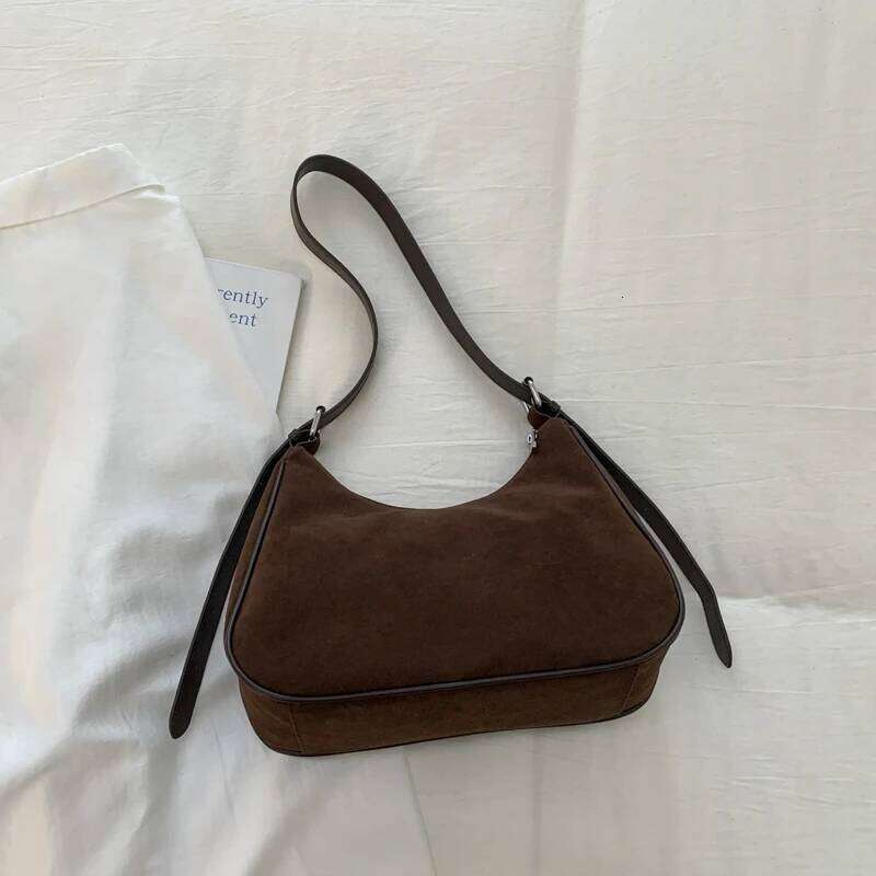 Korean Style Ins Niche Design Retro Suede Tote for Women 2025 New Autumn and Winter Commuter Shoulder Crossbody Bag 7573XMT XJ260131