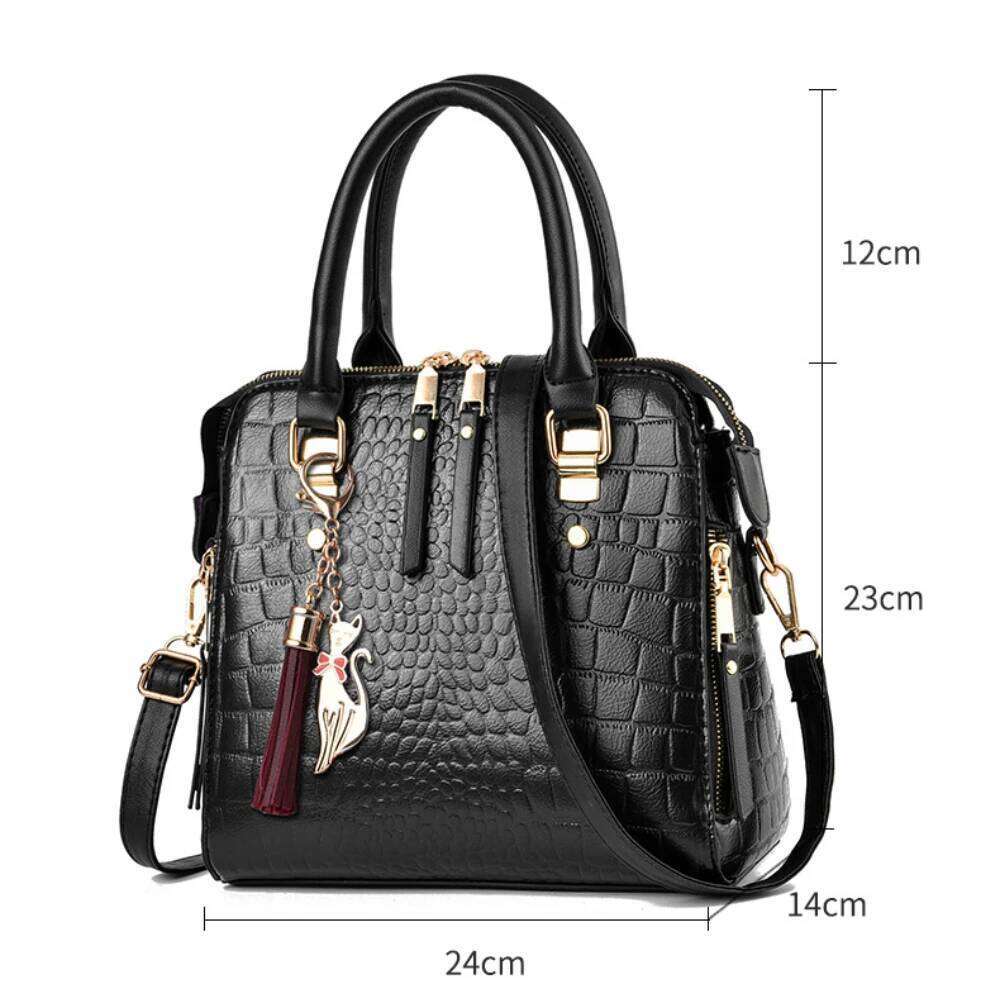 Luxury Crocodile Pattern Handbag Women Winter New PU Leather Tassel Shoulder Brands Design Handle Bag Lady Purse Handbags