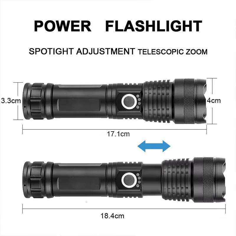 High Power Rechargeable LED Tactical Flashlight Aluminum Alloy Telescopic Zoom Torch Lamp for Outdoor Camping Fishing H260131