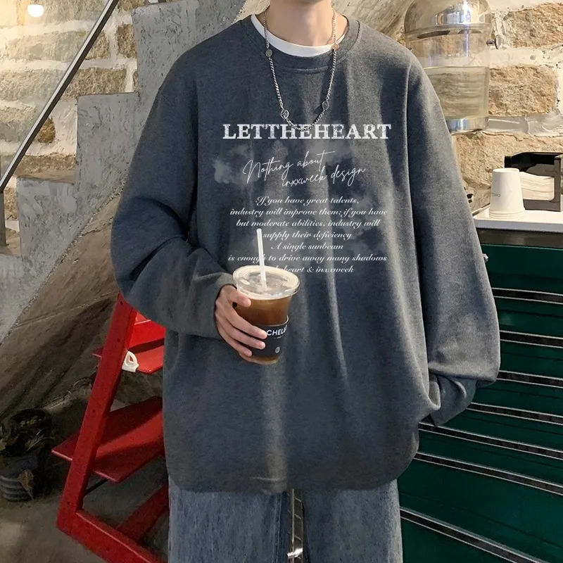 American Letter Print Long sleeved T-shirt Men Autumn 100 Cotton Loose Casual White T-shirt Y2k Top Youth men clothing 260118