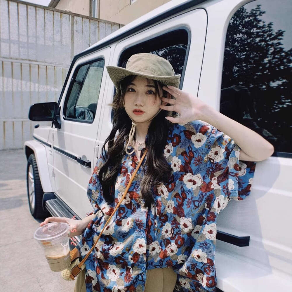 Hawaiian Floral For Women Summer Beach Hong Kong Style Loose Niche Retro High-End Feel Short Sleeve Chic BF Shirt