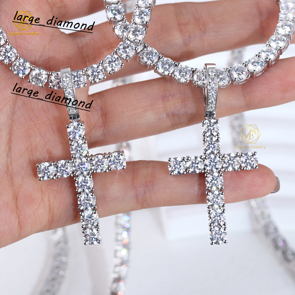 RTS 925 Sterling Silver VVS Moissanite Cross Pendant with 5mm Round Brilliant Cut Diamond GRA for Necklace