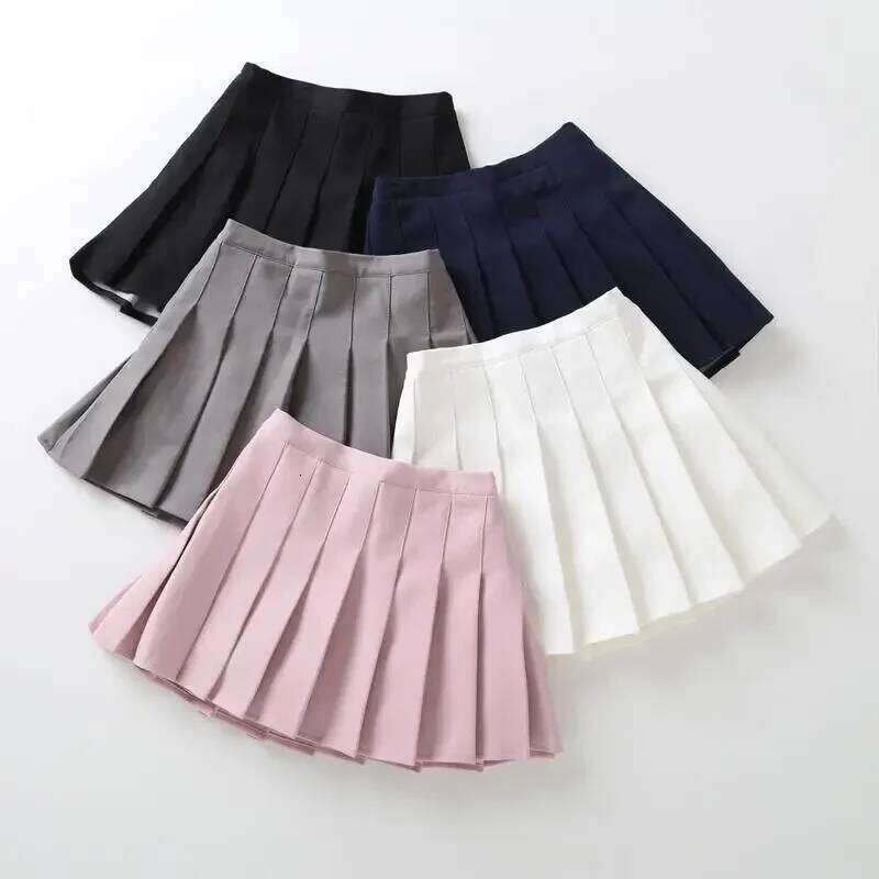 Children Summer Girls Mini Vintage Pleated Skirt Korean Tennis Short Student Uniform Skirts White Black XJ260131