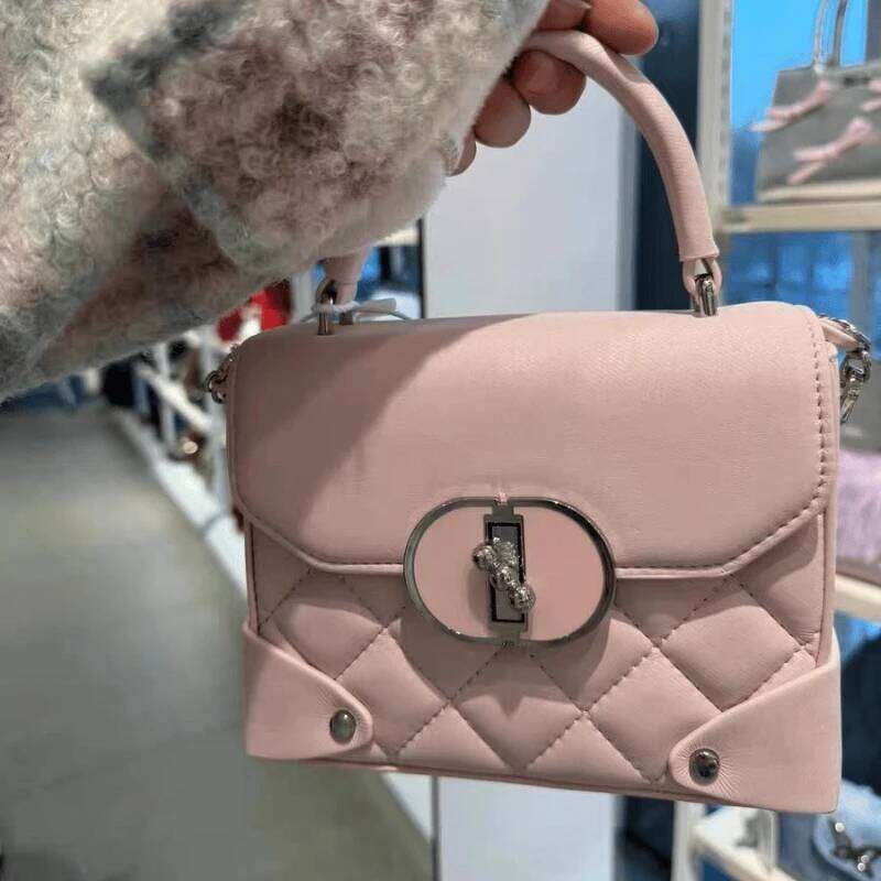 Mini Cute Small Square Girl Sweet Delicate Chain Bag Ladies Daily Handbag Clasp Metal Decoration Diamond Stitching PU Materi
