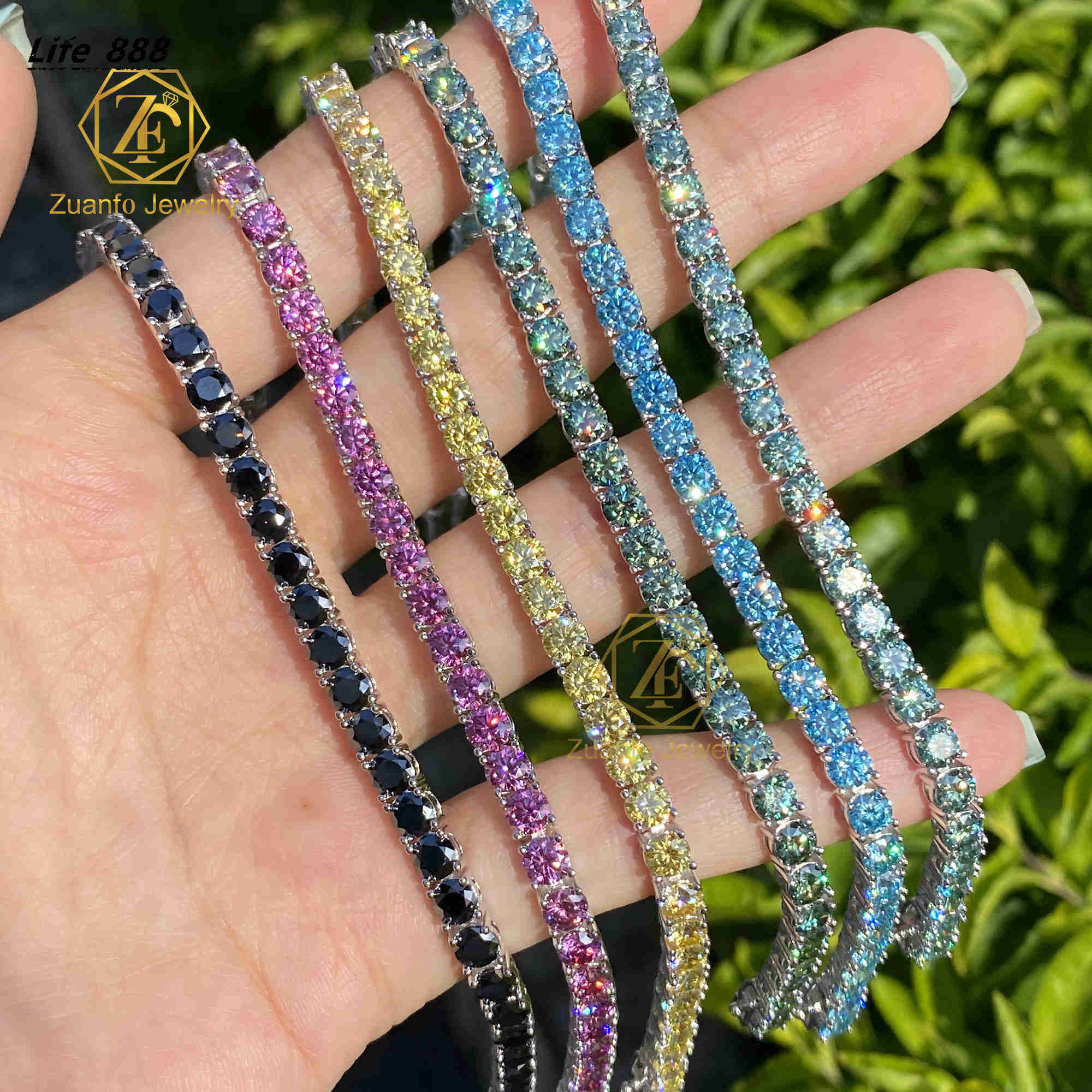 Factory Direct Moissanite Bracelet Diamond 925 Silver White D Iced Out 3mm 4mm 5mm Pink Blue Green Moissanite Tennis Bracelets