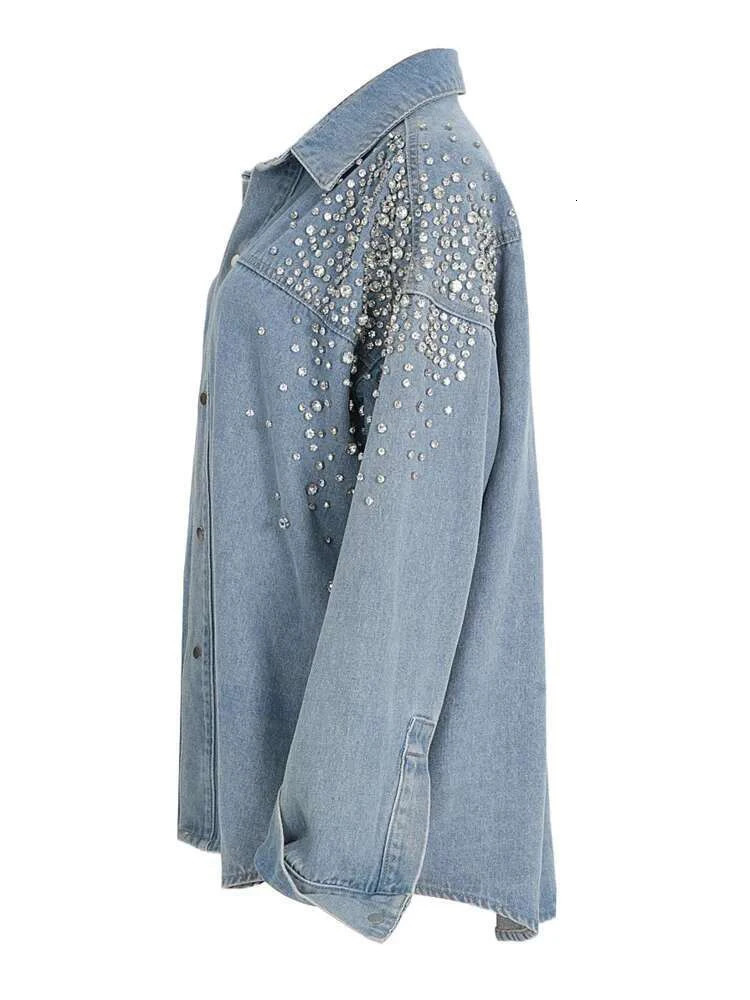 DEAT Fashion Decorate Denim Coat Women Lapel Irregular Single Breasted Patchwork Loose Jakcet Spring 260120