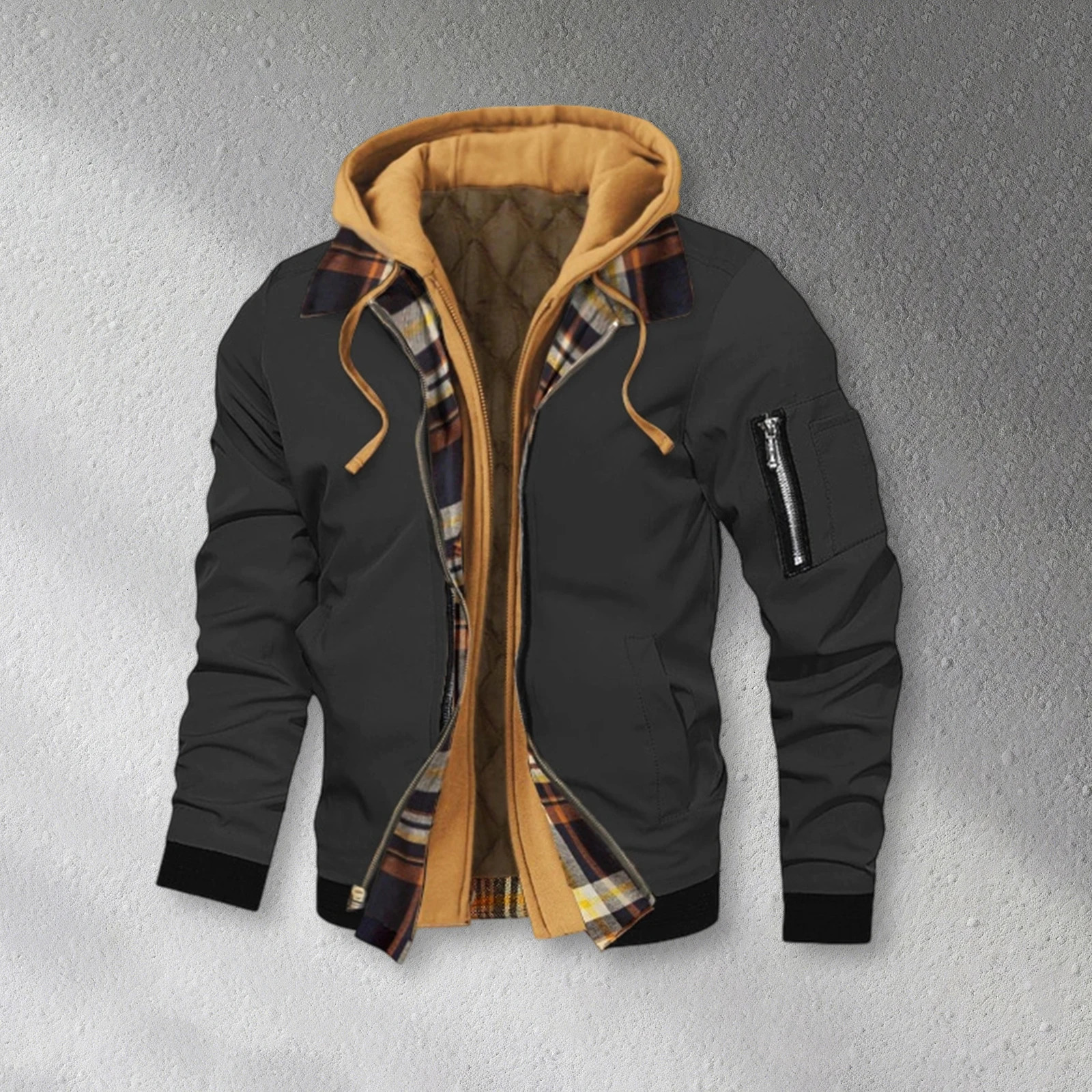 Mens Winter Hooded Jacket Casual Two Piece Zip Up Long Sleeve Warm Coats 260122