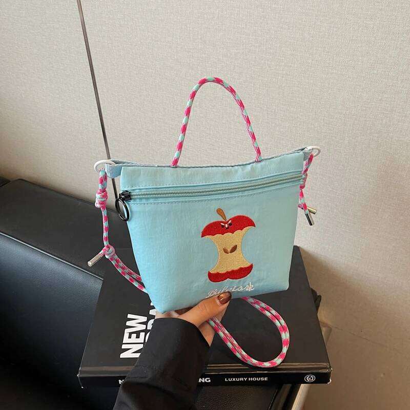 Women's Apple Embroidery Casual Shoulder Bag 2025 New for Going Out Japanese Style Fashion Trendy Crossbody Cloth Ba