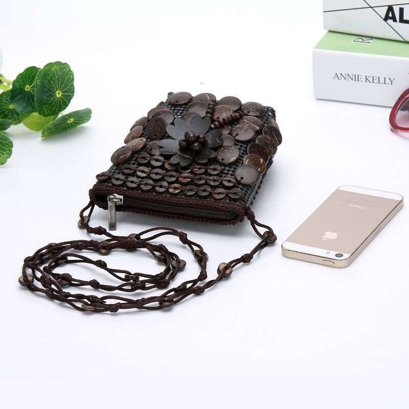 Handbag Small Wallet Crossbody Beaded Coconut Shell Woven Bag