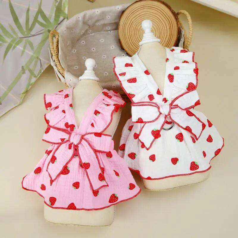 Small Female Clothes Strawberry Print Party Cute Dog Dresses Cat Apparel Puppy Dress Spring H260129
