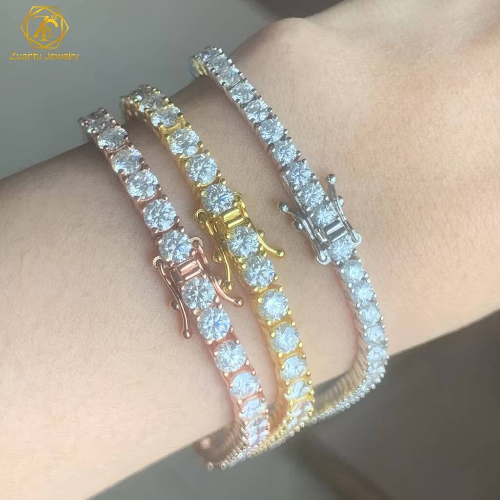 Factory Price 3mm 4mm VVS DEF Moissanite Diamond Tennis Bracelet Silver Gold Plate 18K Gold Moissanite Chain Hip Hop Jewelry