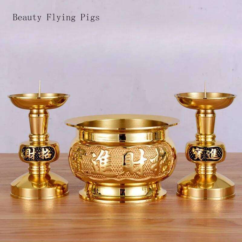 Brass Butter Simulated candlestick Living Room Buddha Hall Candle Holder Handicraft Feng Shui Home Decor Y260131