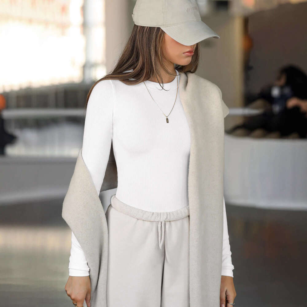 2025 New Y2K Clothing Ribbed Crew Neck Long Sleeve T-Shirt for Women Base Layer Outerwear Slim Fit Off-Shoulder Hot Girl Top Pure Desire