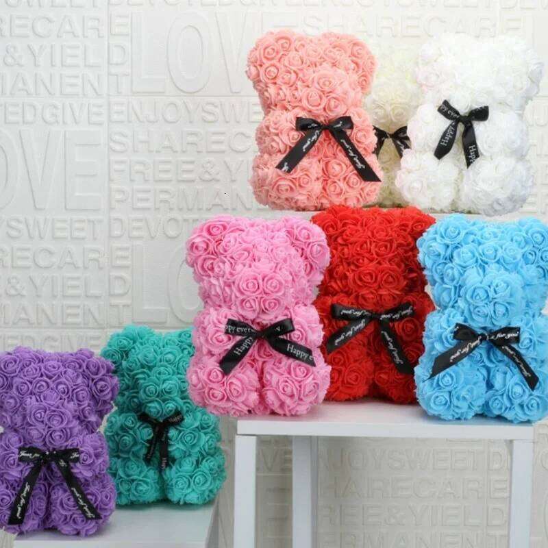 Romantic Valentine's Day Creative Eternal Christmas Rose Hug Bear Wedding Flower Decoration Gift Y260131