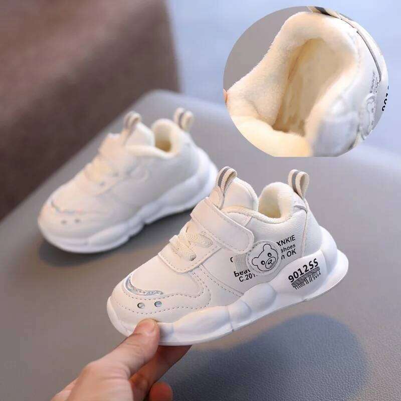 Autumn Winter Casual for Baby Boys Girls Plush Warm Kids Sneakers Solid Walking Toddler PU Leather Cotton Shoes Y260128