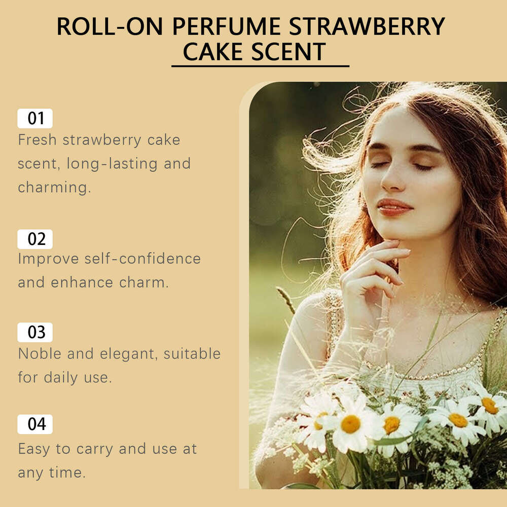 Roxelis Strawberry Cake Roll-On Fresh Natural Long-Lasting Sweet Fragrance Elegant Gentle Date Romantic Perfume S260131