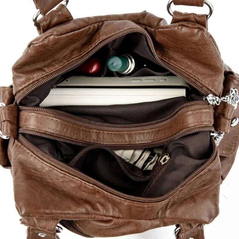 Retro Leather Female Multi-pockets Shoulder Crossbody Bags for Women Mother 2 Layers Large Capacity Handbag Messenger Tote Bag XJ260130