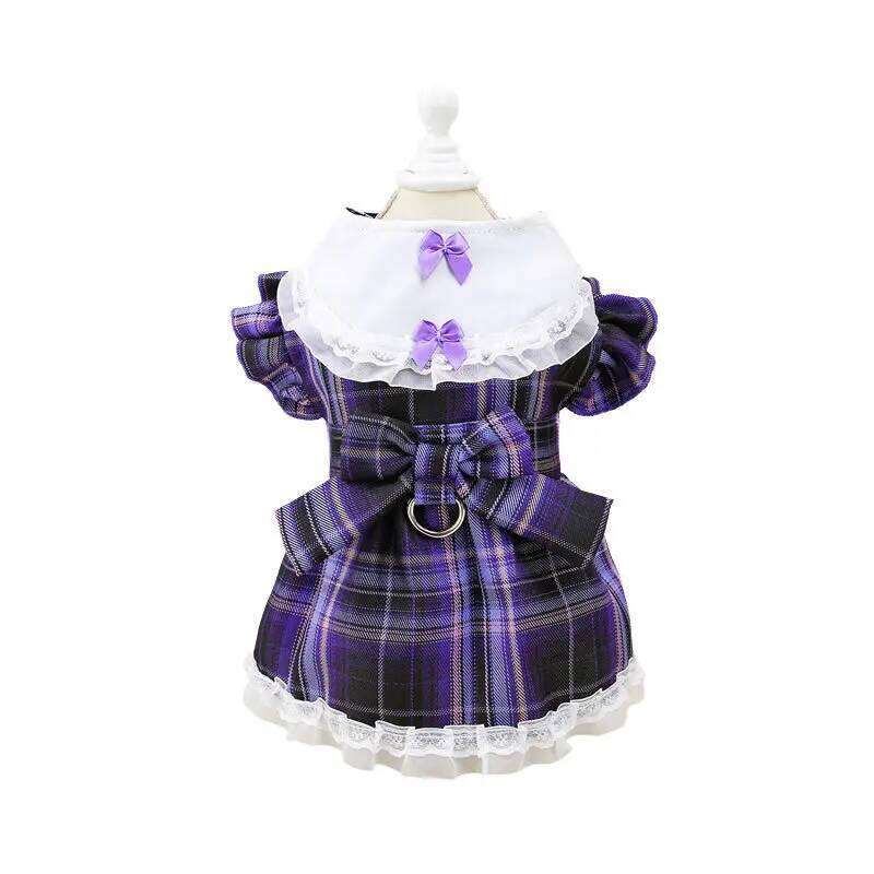 Pet Plaid Thin Princess Dress Teddy Bear Summer Outfit Cat Traction Skirt Dog Clothes for Small Dogs Puppy H260129